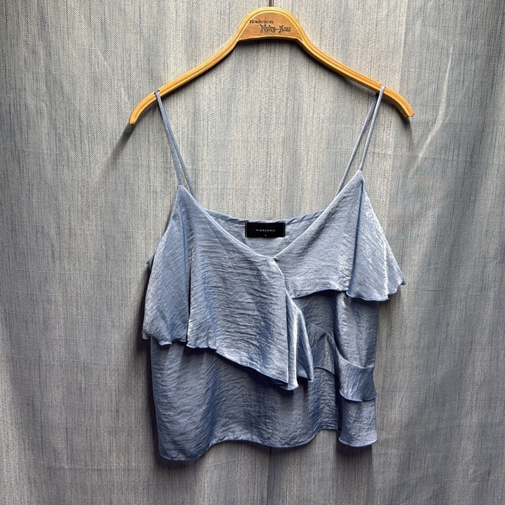 Work hall Blue Asymmetrical Ruffled Camisole size medium - Picture 2 of 7